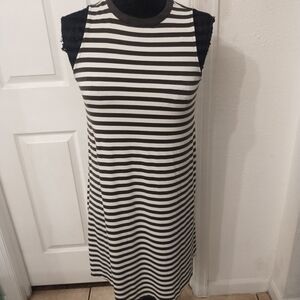 Time and Tru Black and White Striped Midi Dress